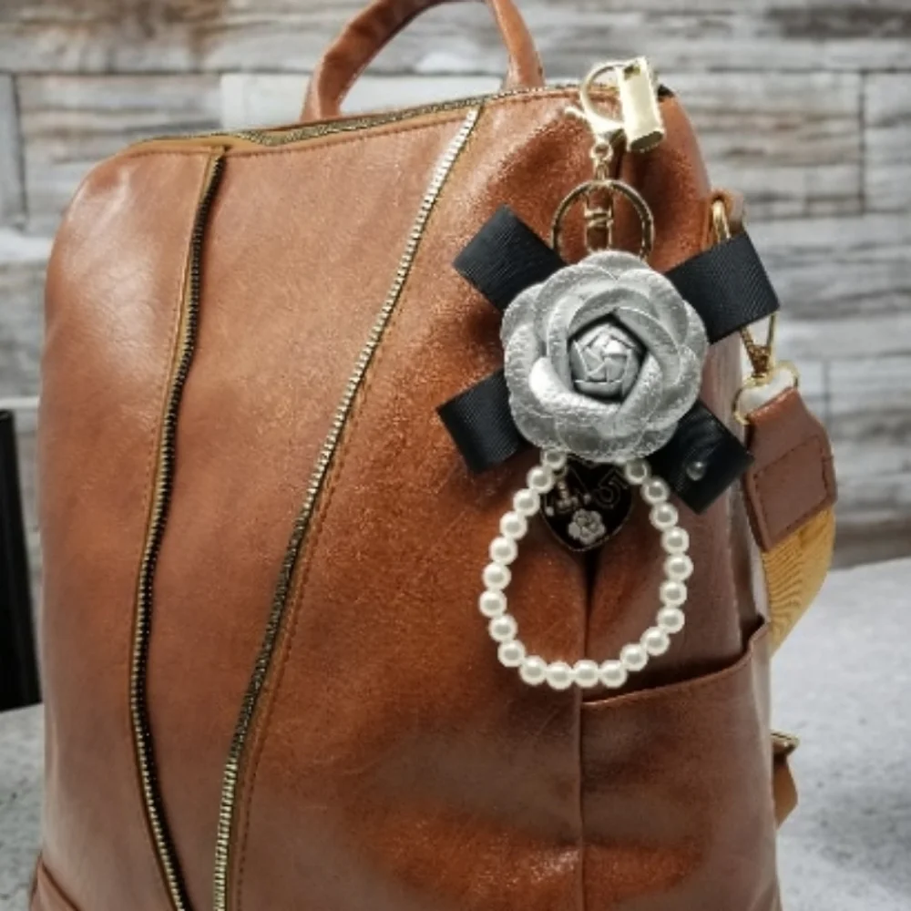 Silver Rose Purse Charm